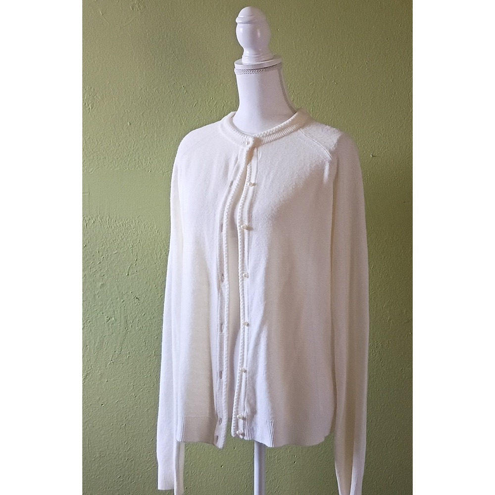 Coquette Preppy White Soft Girl Knit Cardigan GrandmaCore Sweater Womens L Large
